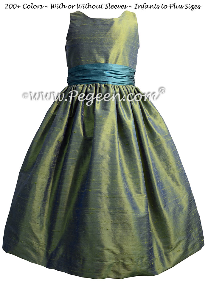 Winter Green and Juniper Silk Jr Bridesmaids Dresses Style 388