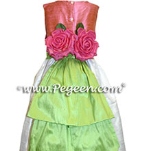 WATERMELON PINK AND GREEN Flower Girl Dresses