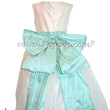 Aqualine and Antique White with Organza Silk Custom Flower Girl Dress Style 394