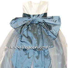 Arial Blue and Ivory silk flower girl dresses
