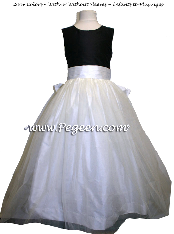 Black and New Ivory silk silk flower girl dresses style 394