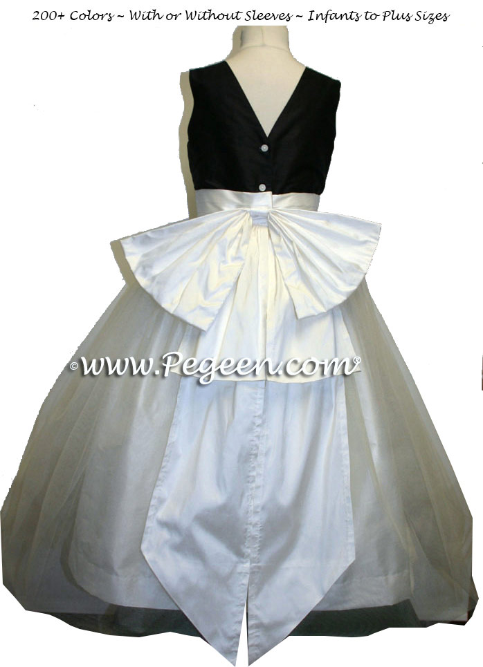 Black and New Ivory silk silk flower girl dresses style 394