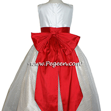 Antique White, CHRISTMAS RED AND PURE GOLD SASH Silk Flower Girl Dresses by PEGEEN