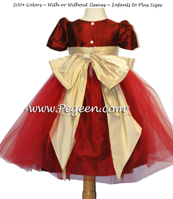 Claret red and pure gold Tulle custom flower girl dresses