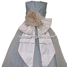 Ivory Organza and Peony Pink silk flower girl dresses - PEGEEN Style 394