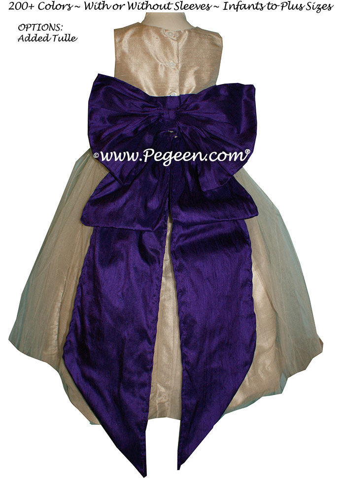 Flower girl dresses Deep Plum and Wheat Silk STYLE 394 | Pegeen