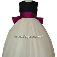 Flamingo, Ivory and Black tulle flower girl dresses