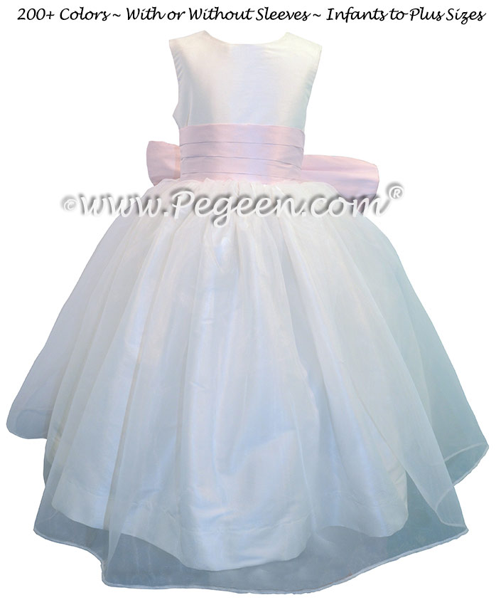 Petal Pink and Antique White Organza Flower Girl Dresses
