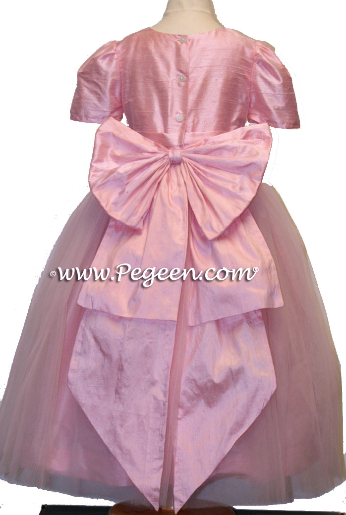 Flower Girl Dresses with Cinderella Sash in Hibiscus Pink | PEGEEN
