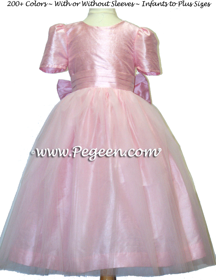 Flower Girl Dresses with Cinderella Sash in Hibiscus Pink | PEGEEN