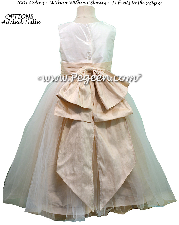 New Ivory and Toffee Custom Silk Flower Girl Dresses - Style 394