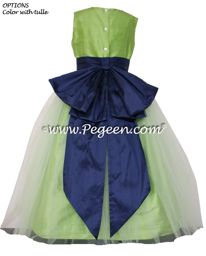 Jasmine green silk and tulle flower girl dresses