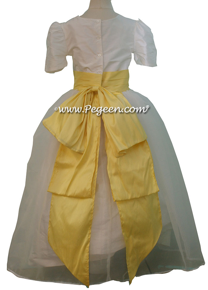 Custom Flower Girl Dress Lemonade and New Ivory Silk Tulle Style 394 | Pegeen