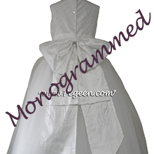 White Silk and Pearls Monogrammed First Communion Dress Style 409