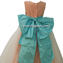Tiffany Blue and Peach Silk Flower Girl Dresses by PEGEEN