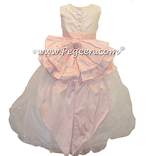 Petal Pink and Antique White Organza Flower Girl Dresses with Cinderella Sash