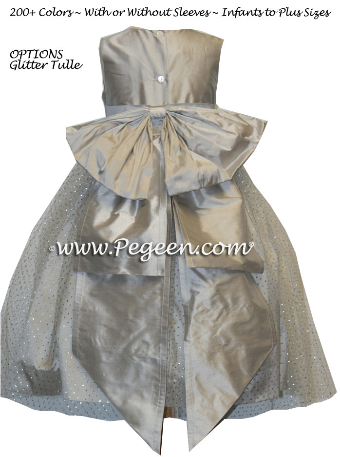 Flower girl dress in sparkle tulle in platinum and silver | Pegeen
