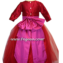 Magenta, Poppy Red and tulle flower girl dresses