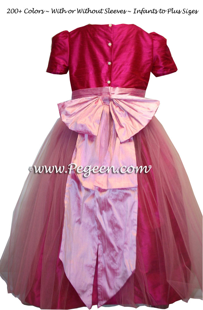 Nutcracker Party Dress - Clara Dress in Raspberry Silk and Rose Sash