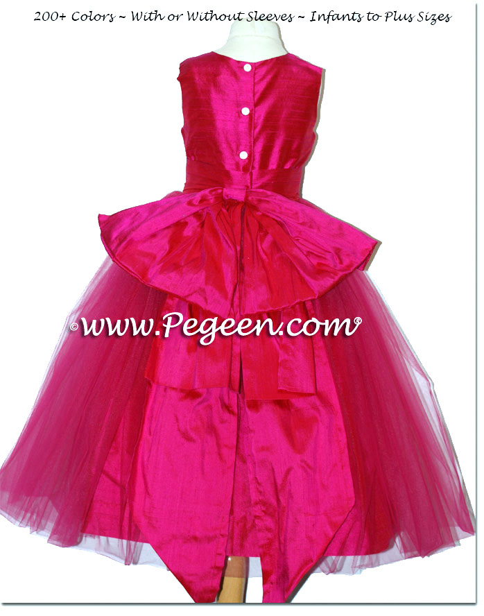 Raspberry Pink Pink Silk custom Flower Girl Dresses style 394