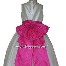 Shock (hot pink) and Antique White organza CUSTOM Flower Girl Dresses