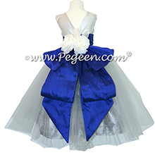 Gray and Sapphire Blue flower girl dresses with gray tulle