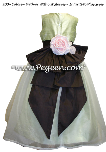 Summer Green and Semi-Sweet chocolate brown Flower Girl Dresses