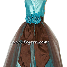 Tiffany blue and chcolate brown tulle flower girl dresses