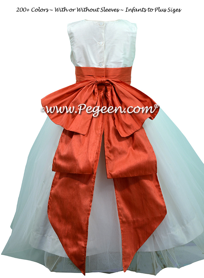 New ivory and Tomato Custom Silk Flower Girl Dresses - Style 394