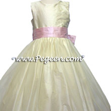 buttercreme and pink tulle flower girl dresses