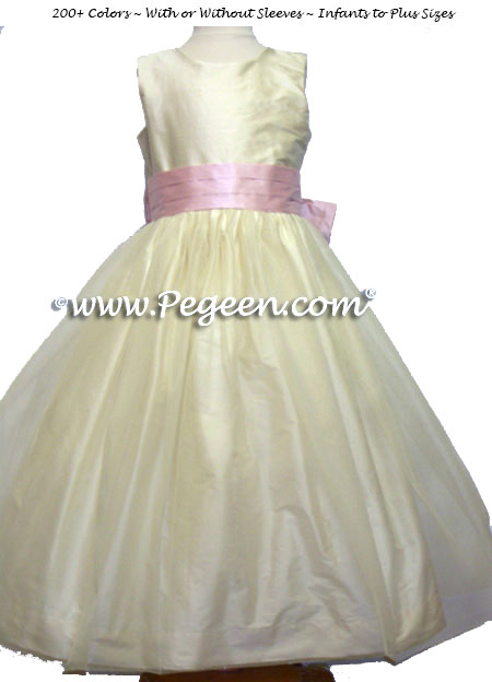 Blush pink and buttercreme yellow silk flower girl dress