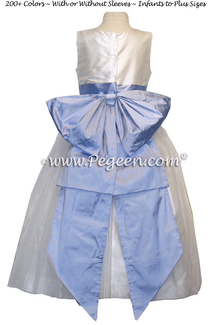 New ivory and Wisteria (light blueish purple) Custom Silk Flower Girl Dresses - Style 394