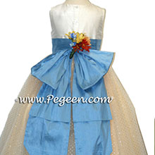 yellow and silver metallic 10 layers of tulle flower girl dresses by pegeen
