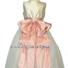 peony pink and summer tan organza flower girl dresses