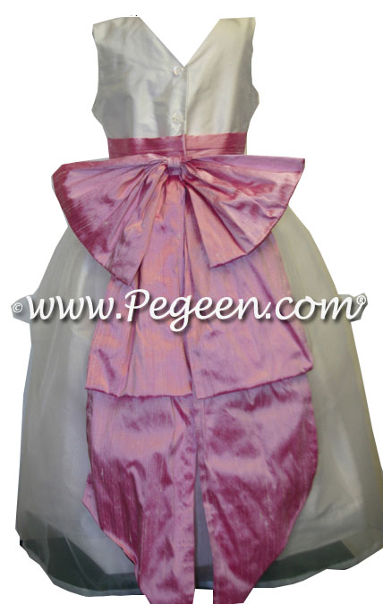 Rose Pink and Antique White Organza Flower Girl Dresses