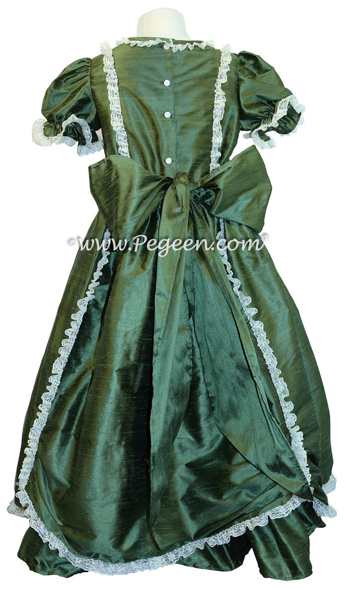 Victorian Style Silk Dress for Nutcracker Party Scene in Basil Green