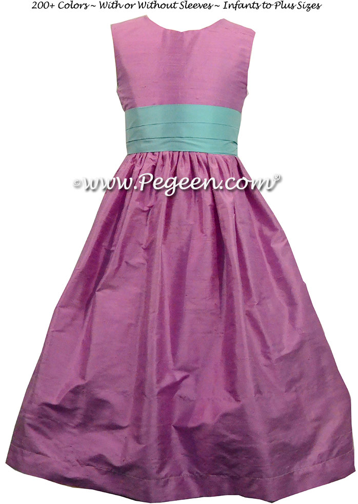 Bahama Breeze and Amethyst Silk flower girl dress style 398