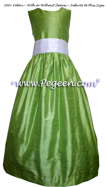 CUSTOM Apple Green Silk FLOWER GIRL DRESSES