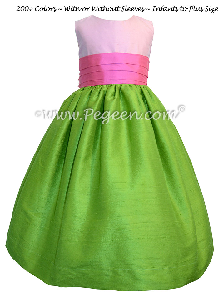 APPLE GREEN, SHOCK PINK AND BUBBLEGUM CUSTOM FLOWER GIRL DRESSES 