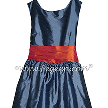 Arial blue and mango orange Silk Flower Girl Dresses by PEGEEN