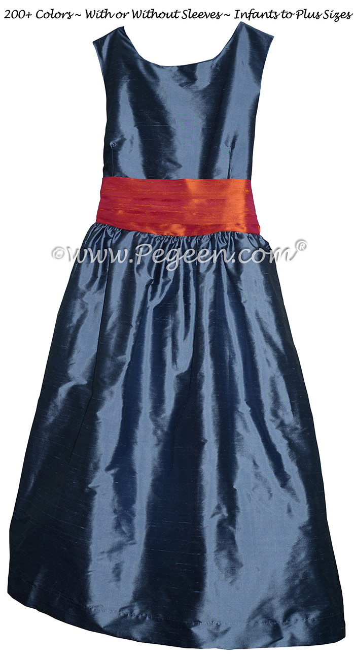 Arial Blue and Mango Orange flower girl dresses to match Ann Taylor bridesmaids dresses