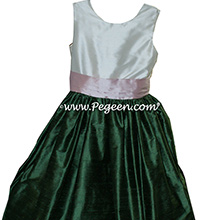 New Ivory, Petal Pink and Golf Green Flower Girl Dresses Style 398