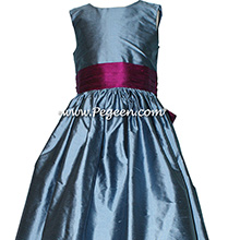 STORM BLUE AND Berry silk Flower Girl Dresses