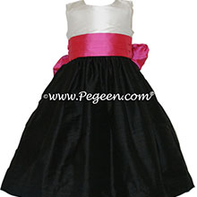 Black and shock (hot pink) and white silk flower girl dresses