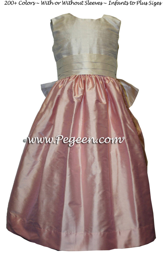 Blush Pink and Rum Pink Silk flower girl dress with Cinderella Bow