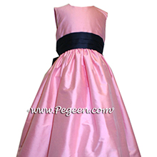 bubblegum pink and navy silk  flower girl dresses