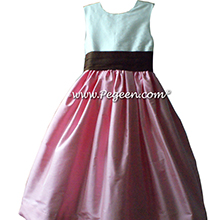 Hibiscus Pink and Chocolate Flower Girl Dresses with bustle and flowers Style 398