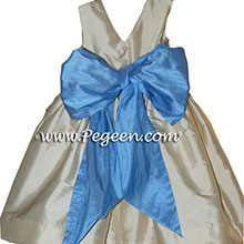 Buttercreme and sky blue toddler Silk  flower girl dresses