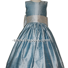 Caribbean and Platinim Gray Jim Hjelm Matching Flower Girl Dress