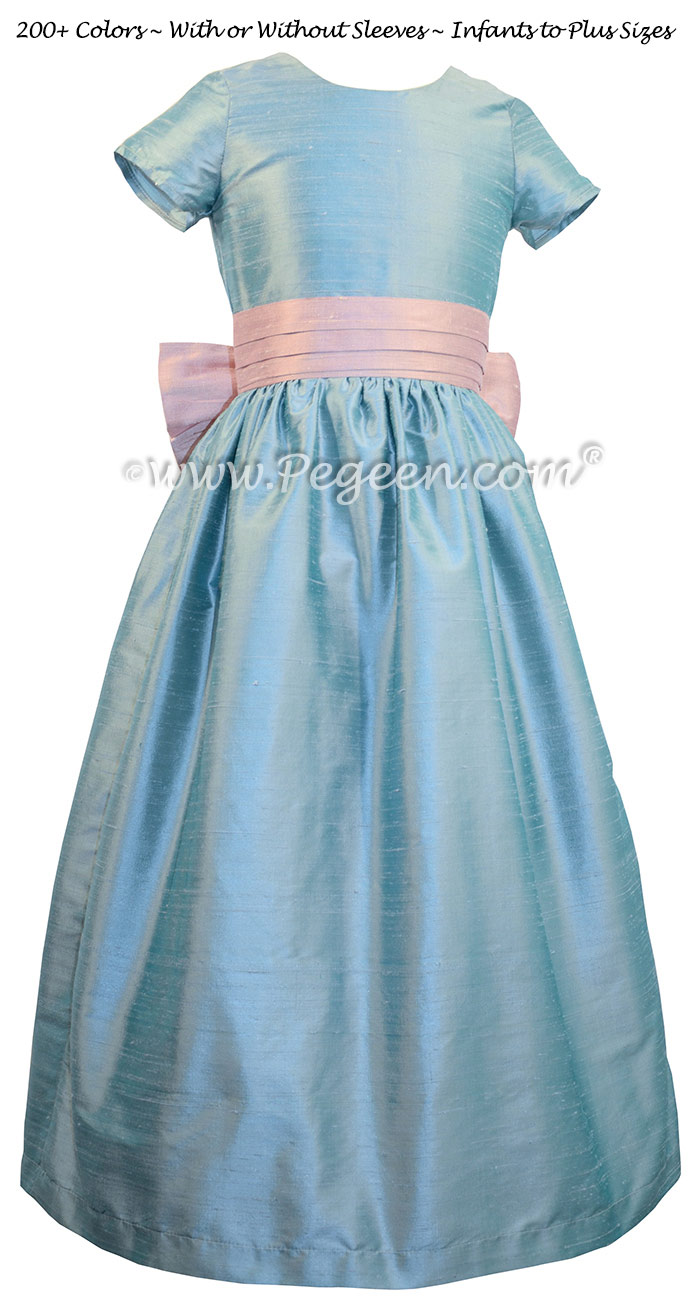 Caribbean Blue and Rose Pink Flower Girl Dresses Pegeen Classic Style 398